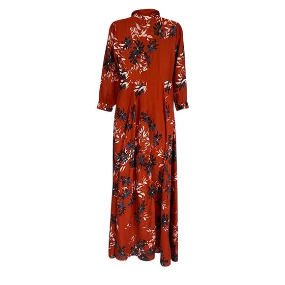 Free People After The Storm Brick Red Floral Print Boho Maxi Shirt Dress Size 0 - Picture 9 of 11